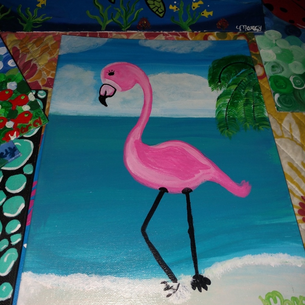🖌️🎨12x8 &10x14 kids turtle & flamingo paintings